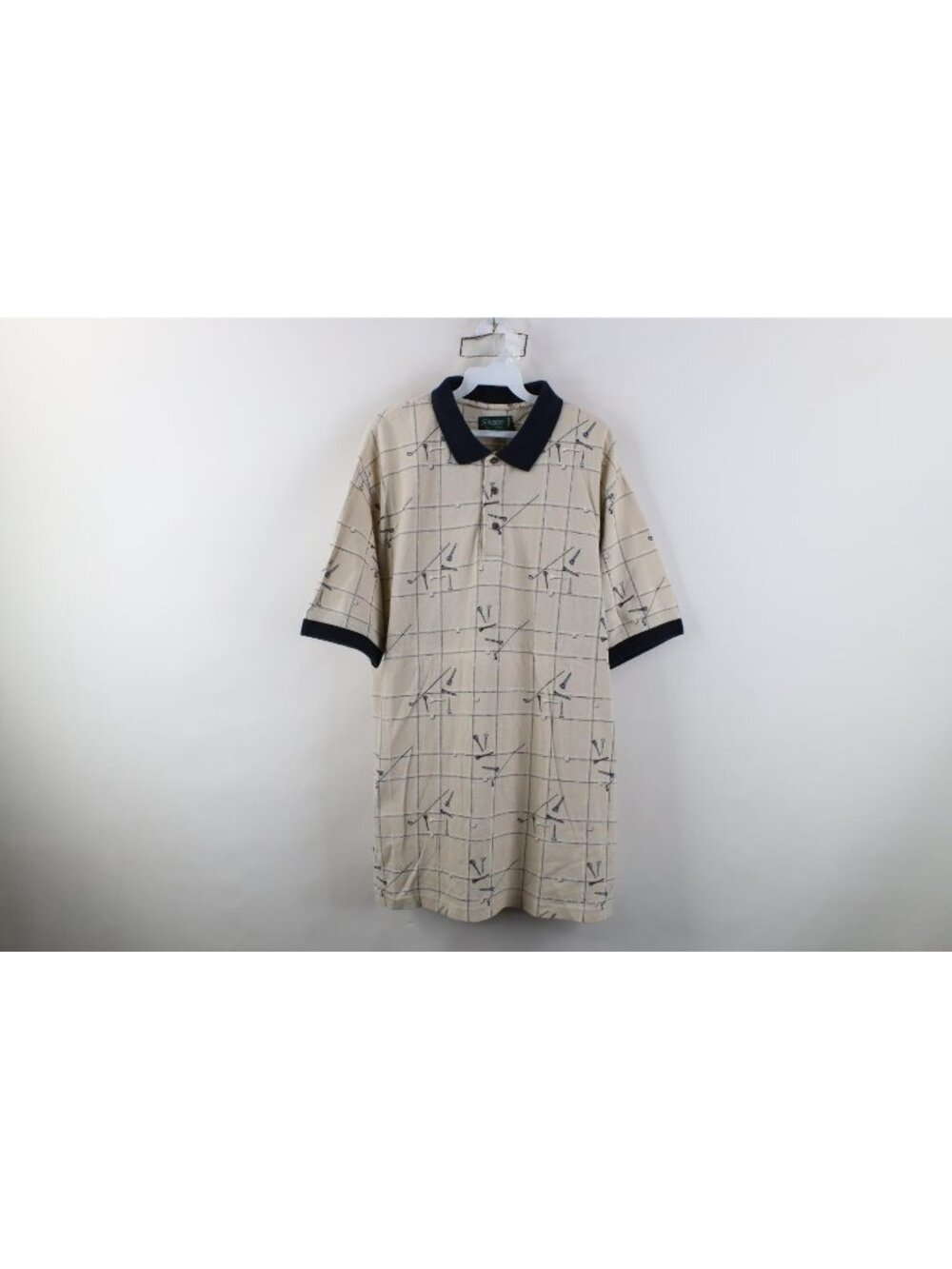 Vintage 90s Streetwear Mens XL Golf Club Tee All Over Print Knit Golfing Polo